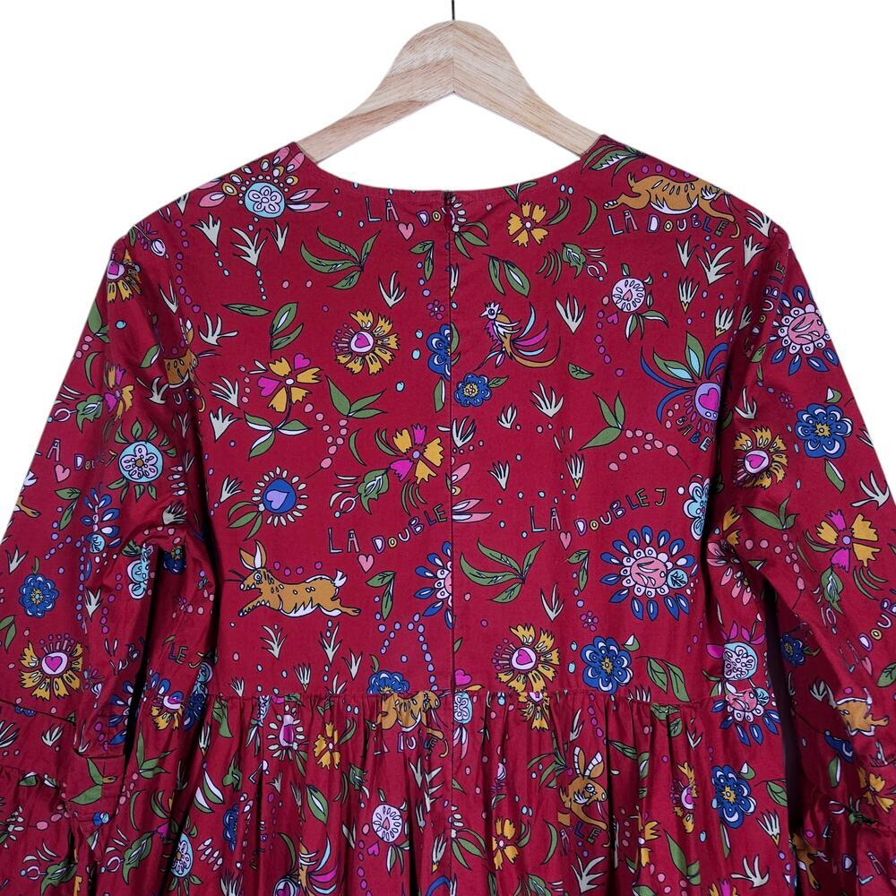 La DoubleJ Womens Bambi Dress Red Floral Print 40 Midi Long Sleeve Boho Chic Fit - Picture 11 of 15